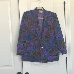 Vintage Floral Blazer in Purple and Blue